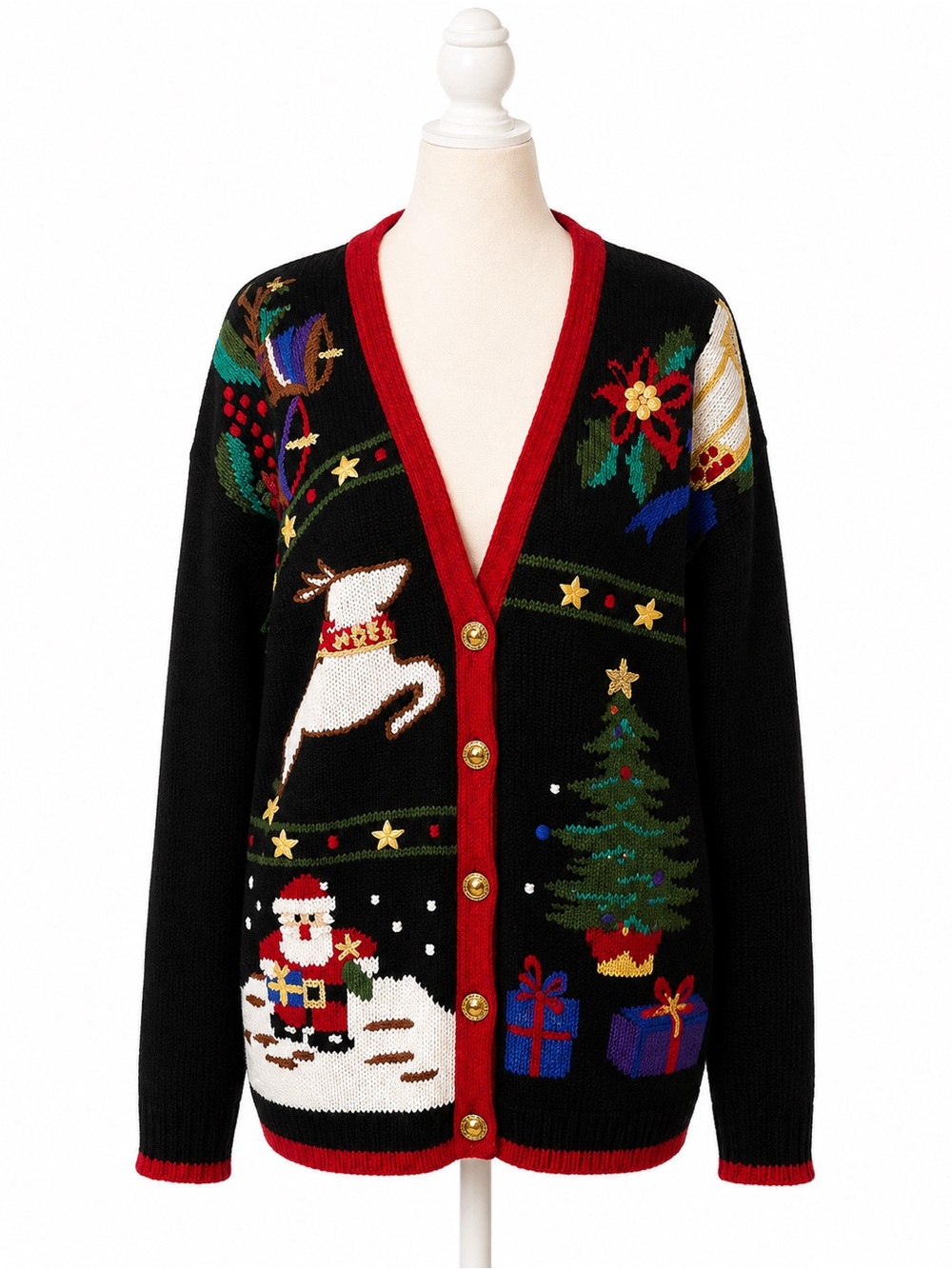 Vintage Cotton Collectables Christmas Cardigan Sweater Santa Reindeer Sz S 90s